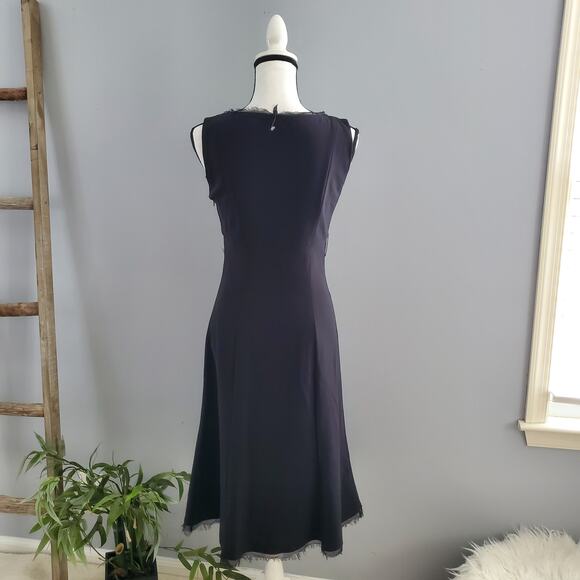 T Tahari Black Sleeveless Fringe Hem Sheath Dress 2 - Picture 2 of 10